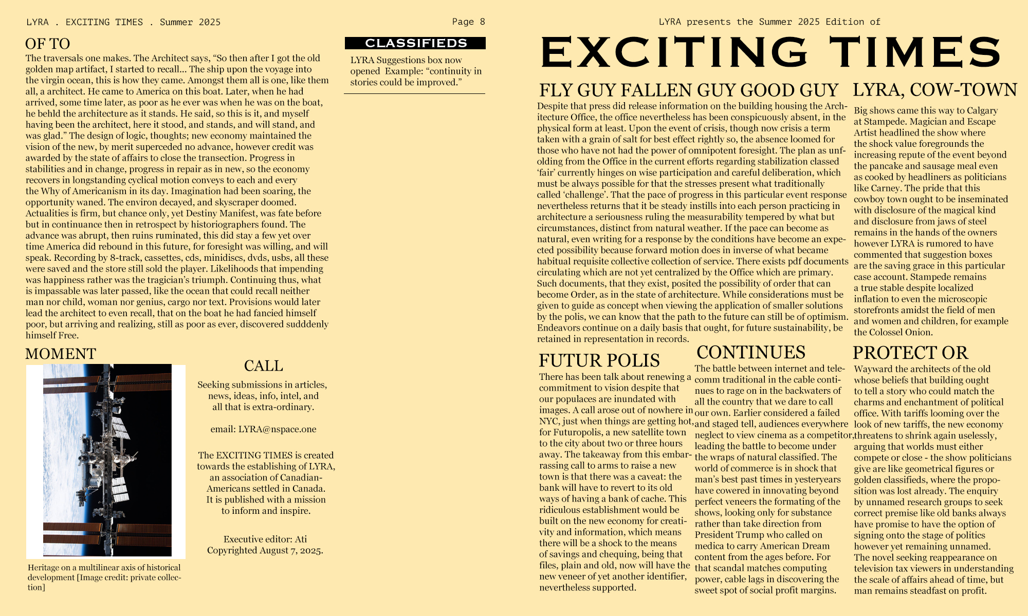 The
        Exciting Times - Summer 2025 - page 1 and 8